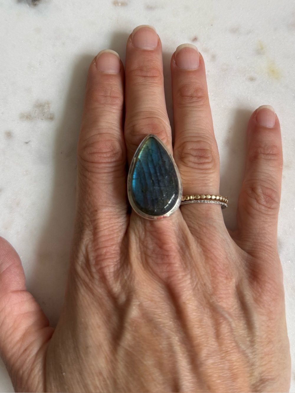 Labradorite and sterling silver statement ring size 7.5 - Picture 3 of 9